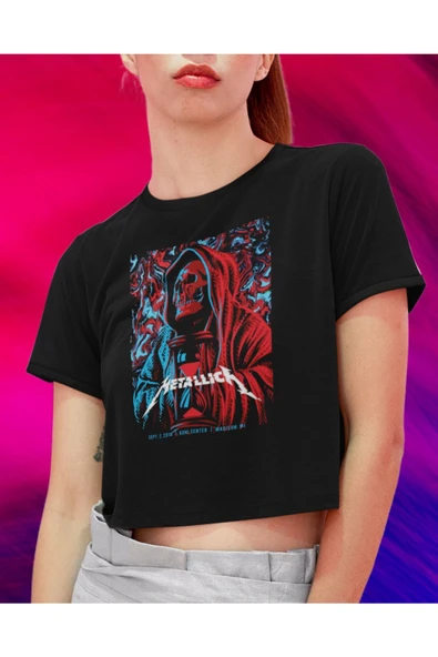 playbackmoda Crop-Top Metallica Baskılı Yarım T-Shirt - Resim 2