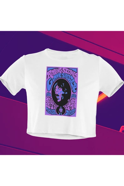 playbackmoda Crop-top Rollıng Stones Baskılı Yarım Tişört ürün görseli