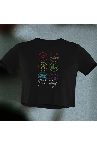 playbackmoda Crop-top Pink Floyd Baskılı Yarım Tişört ürün görseli