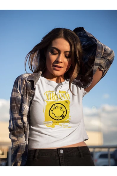 playbackmoda Crop-top Nırvana Baskılı Yarım Tişört - Resim 2