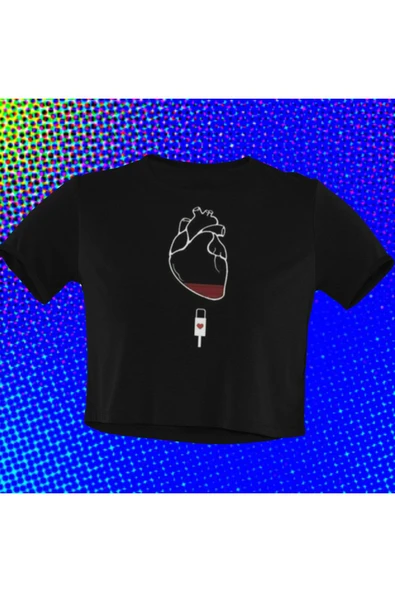 playbackmoda Crop-Top Kalp Baskılı Yarım T-Shirt ürün görseli