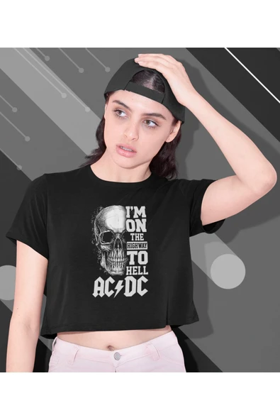 playbackmoda Crop-top Acdc Baskılı Yarım Tişört - Resim 2