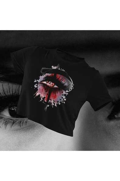 playbackmoda Crop-top Ilustrasyon Kadın Baskılı Yarım Tişört ürün görseli