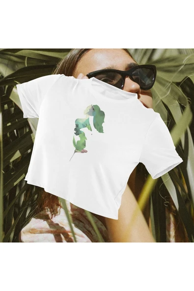 playbackmoda Crop-top Ilustrasyon Doğa Kadın Baskılı Yarım Tişört ürün görseli