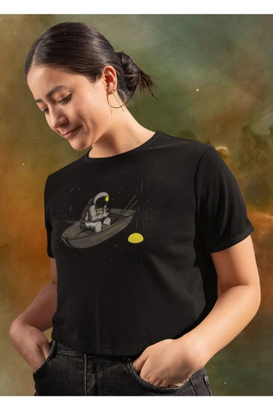 playbackmoda Crop-top Astronot Uzay Baskılı Yarım Tişört - Resim 2