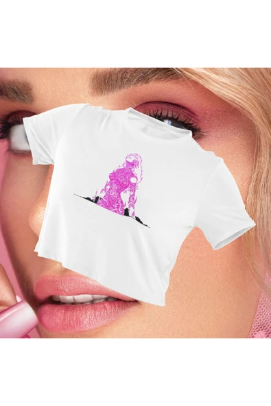 playbackmoda Crop-top Ilustrasyon Kadın Baskılı Yarım Tişört ürün görseli