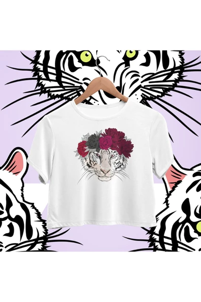 playbackmoda Crop-top Çiçekli Kaplan Baskılı Yarım Tişört ürün görseli