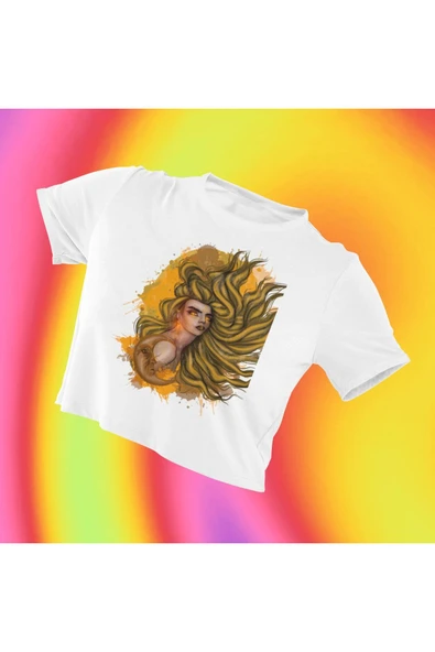 playbackmoda Crop-top Ilustrasyon Kadın Baskılı Yarım Tişört ürün görseli