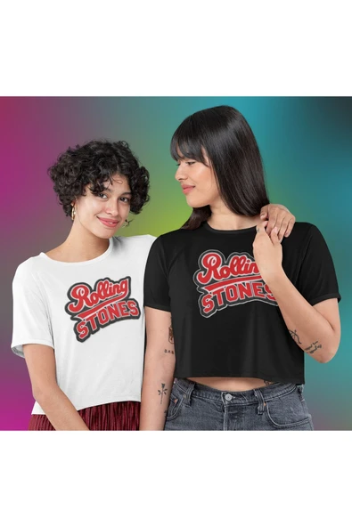 playbackmoda Crop-top Rollıng Stones Baskılı Yarım Tişört - 2