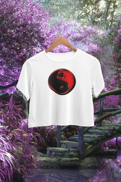 playbackmoda Crop-top Ying Yang Baskılı Yarım Tişört ürün görseli