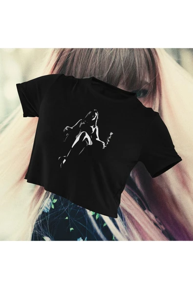 playbackmoda Crop-top Ilustrasyon Kadın Baskılı Yarım Tişört ürün görseli