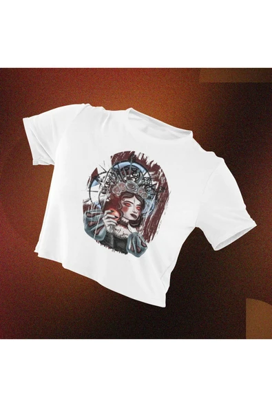 playbackmoda Crop-top Ilustrasyon Kadın Baskılı Yarım Tişört ürün görseli