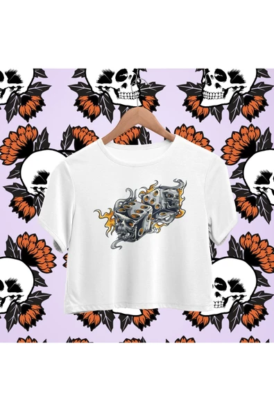 playbackmoda Crop Top Zar Kurukafa Baskılı Yarım Tişört - Resim 2