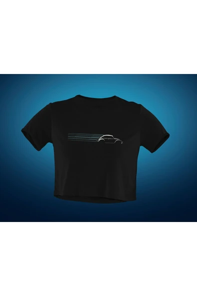 playbackmoda Crop-top Siyah Wolksvagen Beetle Baskılı Yarım Tişört ürün görseli