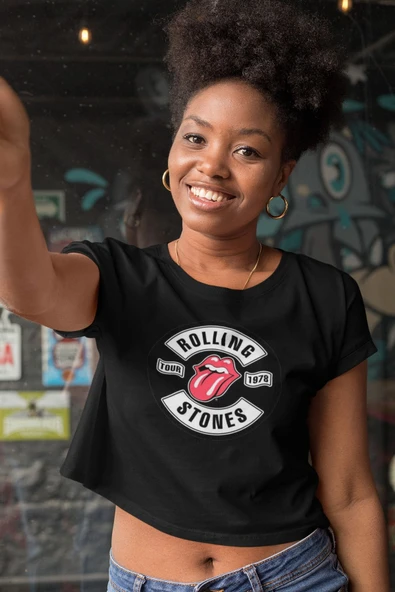playbackmoda Crop-top Rollıng Stones Baskılı Yarım Tişört - Resim 2