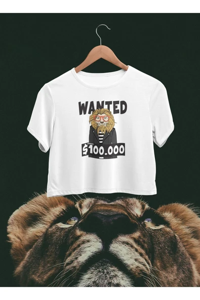 playbackmoda Crop-top Wanted Aslan Baskılı Yarım Tişört