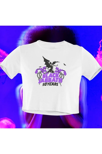 playbackmoda Crop-top Black Sabbath Baskılı Yarım Tişört ürün görseli