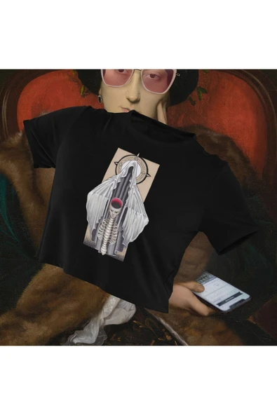 playbackmoda Crop-top Ilustrasyon Kadın Baskılı Yarım Tişört ürün görseli