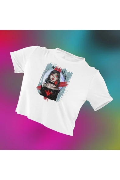 playbackmoda Crop-top Ilustrasyon Kadın Baskılı Yarım Tişört ürün görseli