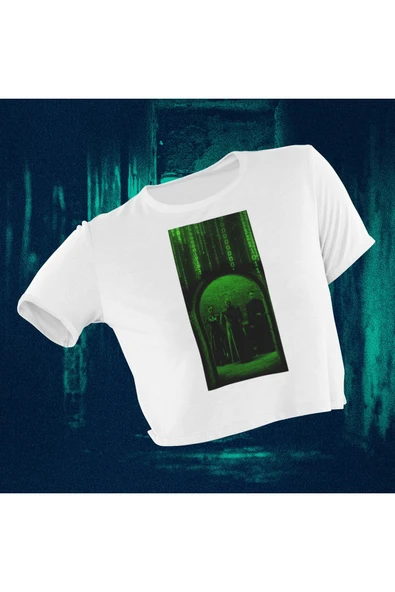 playbackmoda Crop-top Dizi Fim Matrix Baskılı Yarım Tişört ürün görseli