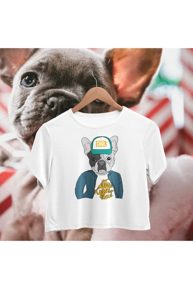 playbackmoda Crop-top Cool Boy Köpek Baskılı Yarım Tişört - 1