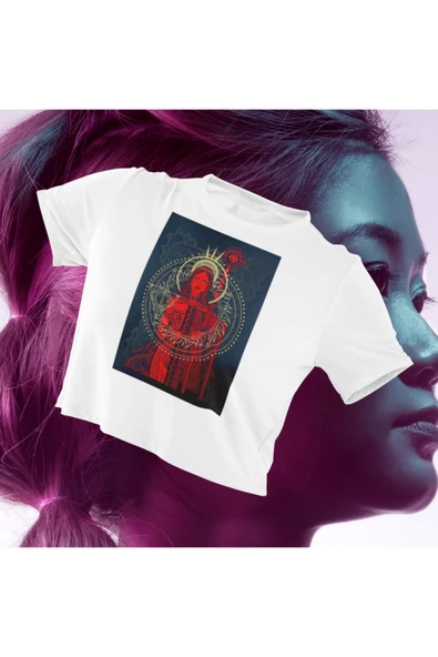 playbackmoda Crop-top Ilustrasyon Kadın Baskılı Yarım Tişört ürün görseli