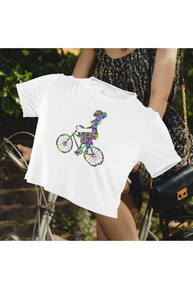 playbackmoda Crop-top Bisiklet Baskılı Yarım Tişört ürün görseli