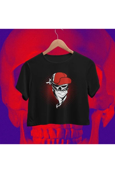 playbackmoda Crop-top Asi Kurukafa Baskılı Yarım Tişört ürün görseli