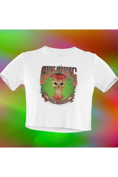 playbackmoda Crop-top Guns And Roses Baskılı Yarım Tişört ürün görseli