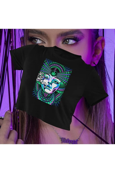 playbackmoda Crop-top Ilustrasyon Kadın Baskılı Yarım Tişört