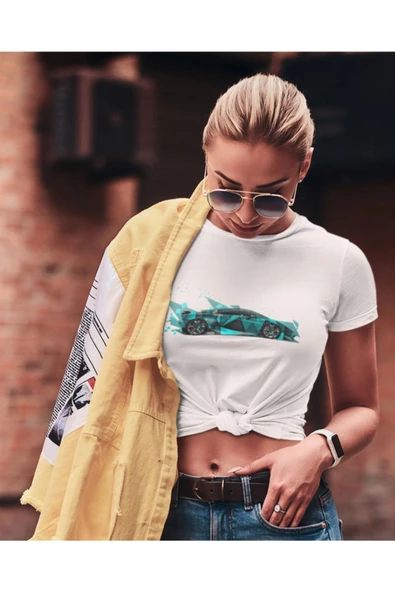 playbackmoda Crop-top Lamborghini Baskılı Yarım Tişört