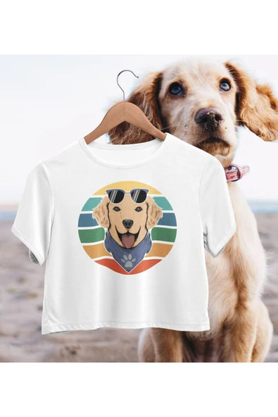 playbackmoda Crop-top Sevimli Golden Köpek Baskılı Yarım Tişört