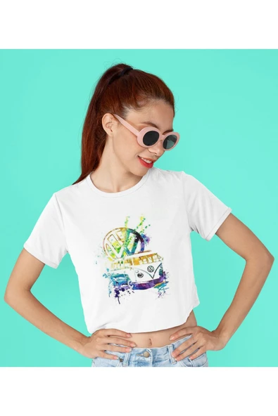 playbackmoda Crop-top Wolksvagen T1 Baskılı Yarım Tişört