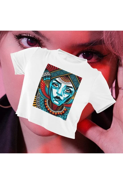 playbackmoda Crop-top Ilustrasyon Kadın Baskılı Yarım Tişört ürün görseli