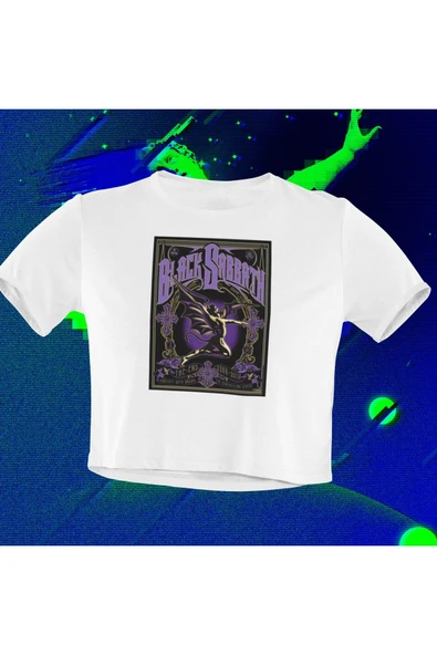 playbackmoda Crop-top Black Sabbath Baskılı Yarım Tişört ürün görseli