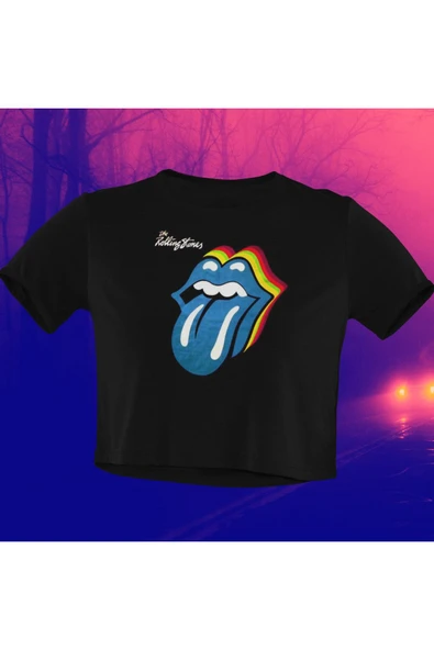 playbackmoda Crop-top Rollıng Stones Baskılı Yarım Tişört ürün görseli