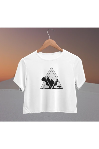playbackmoda Crop-top Spritüel Semboller Baskılı Yarım Tişört