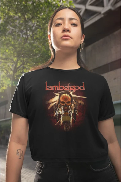 playbackmoda Crop-top Lamb Of God Baskılı Yarım Tişört - Resim 2