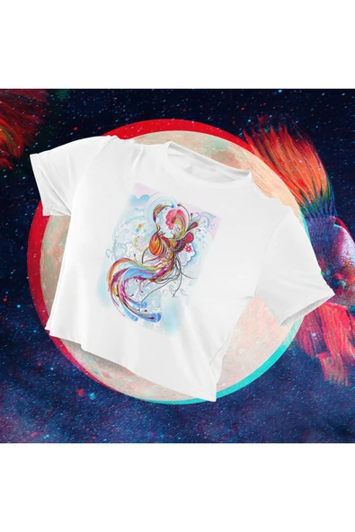 playbackmoda Crop-top Ilıustrasyon Düş Kapanı Baskılı Yarım Tişört ürün görseli