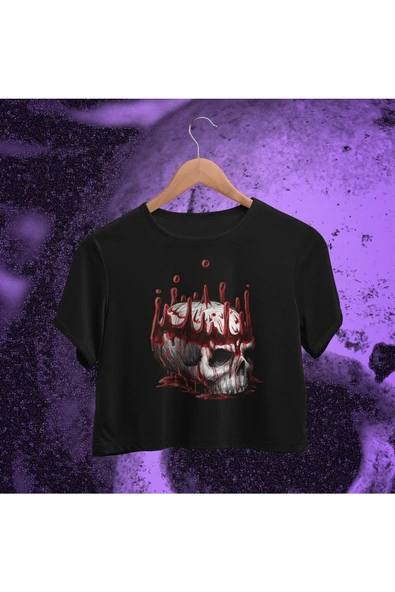 playbackmoda Crop-top Kral Kurukafa Baskılı Yarım Tişört ürün görseli