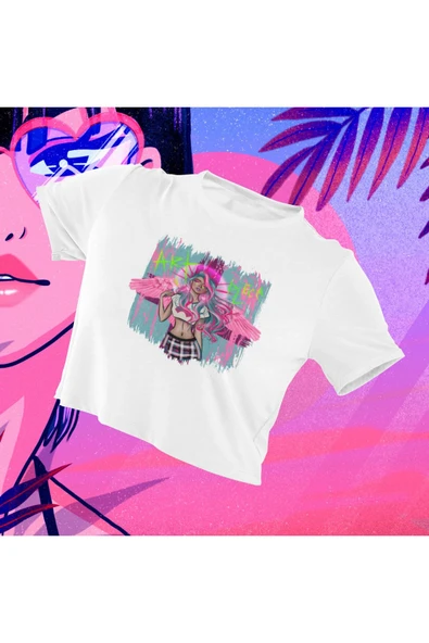 playbackmoda Crop-top Ilustrasyon Kadın Baskılı Yarım Tişört ürün görseli