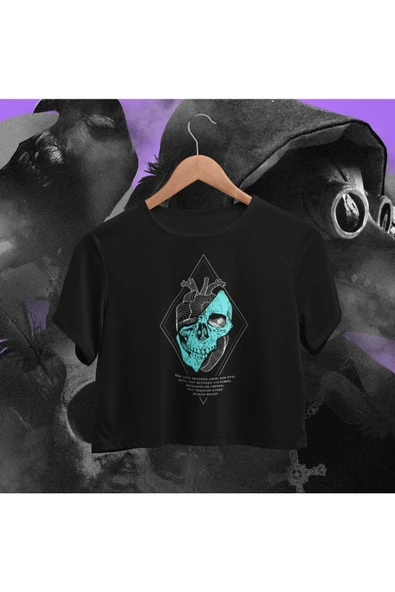 playbackmoda Crop-top Kalp Kurukafa Baskılı Yarım Tişört ürün görseli