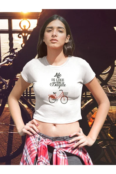 playbackmoda Crop-top Bisiklet Baskılı Yarım Tişört - Resim 2