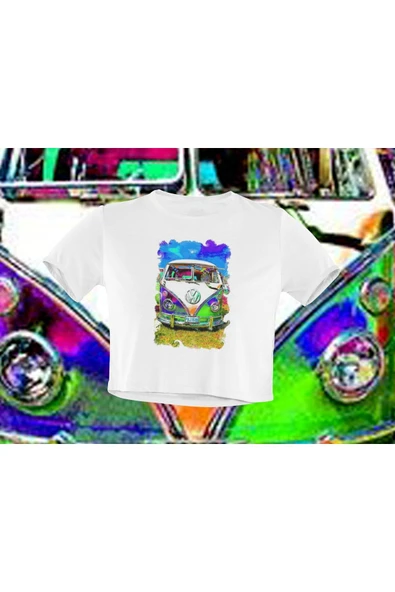 playbackmoda Crop-top Wolksvagen T1 Baskılı Yarım Tişört - Resim 2