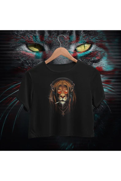 playbackmoda Crop-top Reggae Aslan Baskılı Yarım Tişört ürün görseli