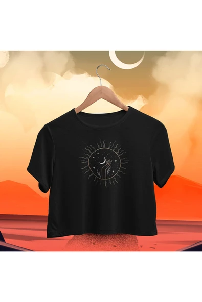 playbackmoda Crop-top Spritüel Semboller Baskılı Yarım Tişört - Resim 2