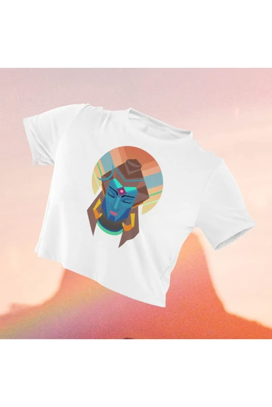 playbackmoda Crop-top Ilustrasyon Kadın Baskılı Yarım Tişört ürün görseli