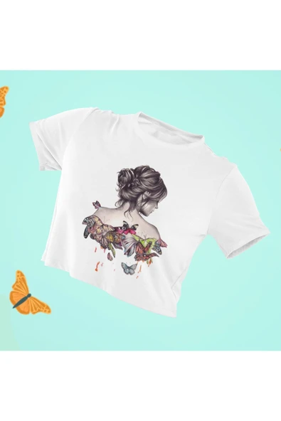 playbackmoda Crop-top Ilustrasyon Kadın Baskılı Yarım Tişört