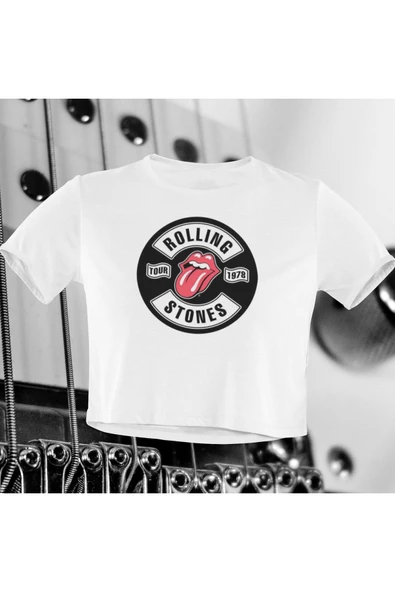 playbackmoda Crop-top Rollıng Stones Baskılı Yarım Tişört ürün görseli