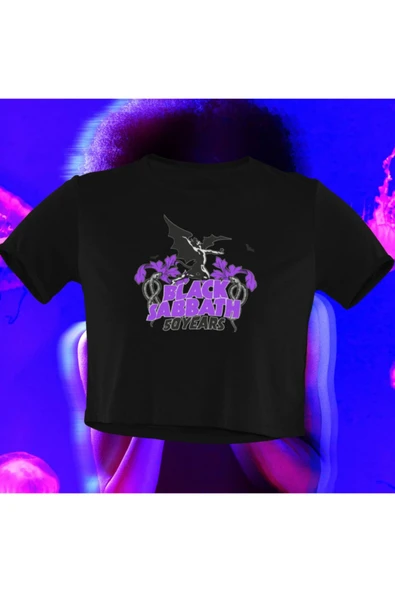 playbackmoda Crop-top Black Sabbath Baskılı Yarım Tişört